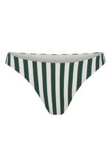 Eighties High-Cut Bikini Bottom in Green Vertical Stripes Green & White Vertical Striped on White Background