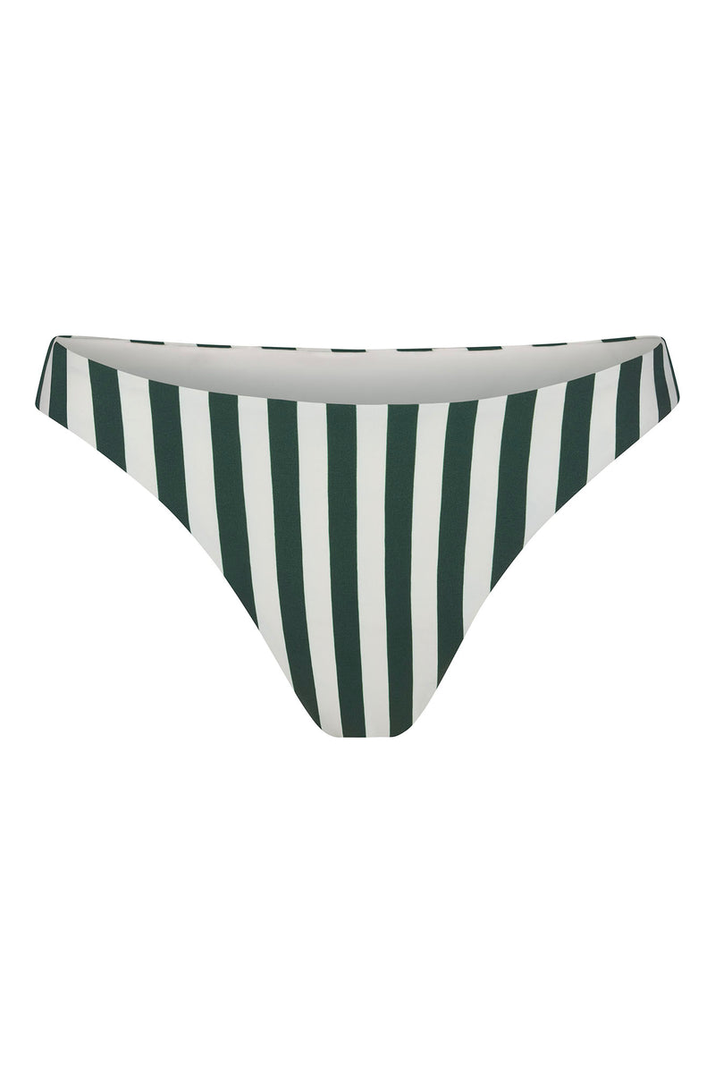 Eighties High-Cut Bikini Bottom in Green Vertical Stripes Green & White Vertical Striped on White Background