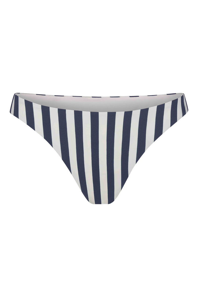 Eighties High-Cut Bikini Bottom in Marine Vertical Stripes on a white background