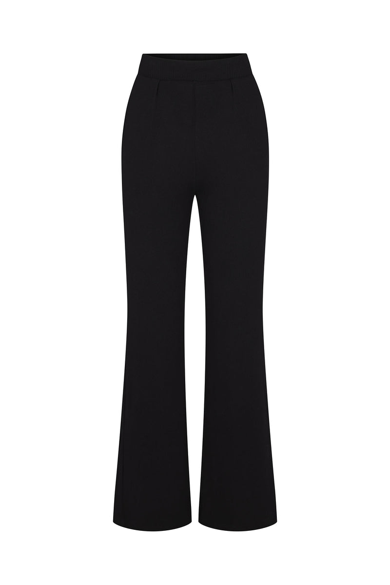 Flared Pant in Modal Knit Black on White Background