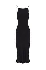 Gisele Bias Cut Dress in Stretch Twill Black on White Background