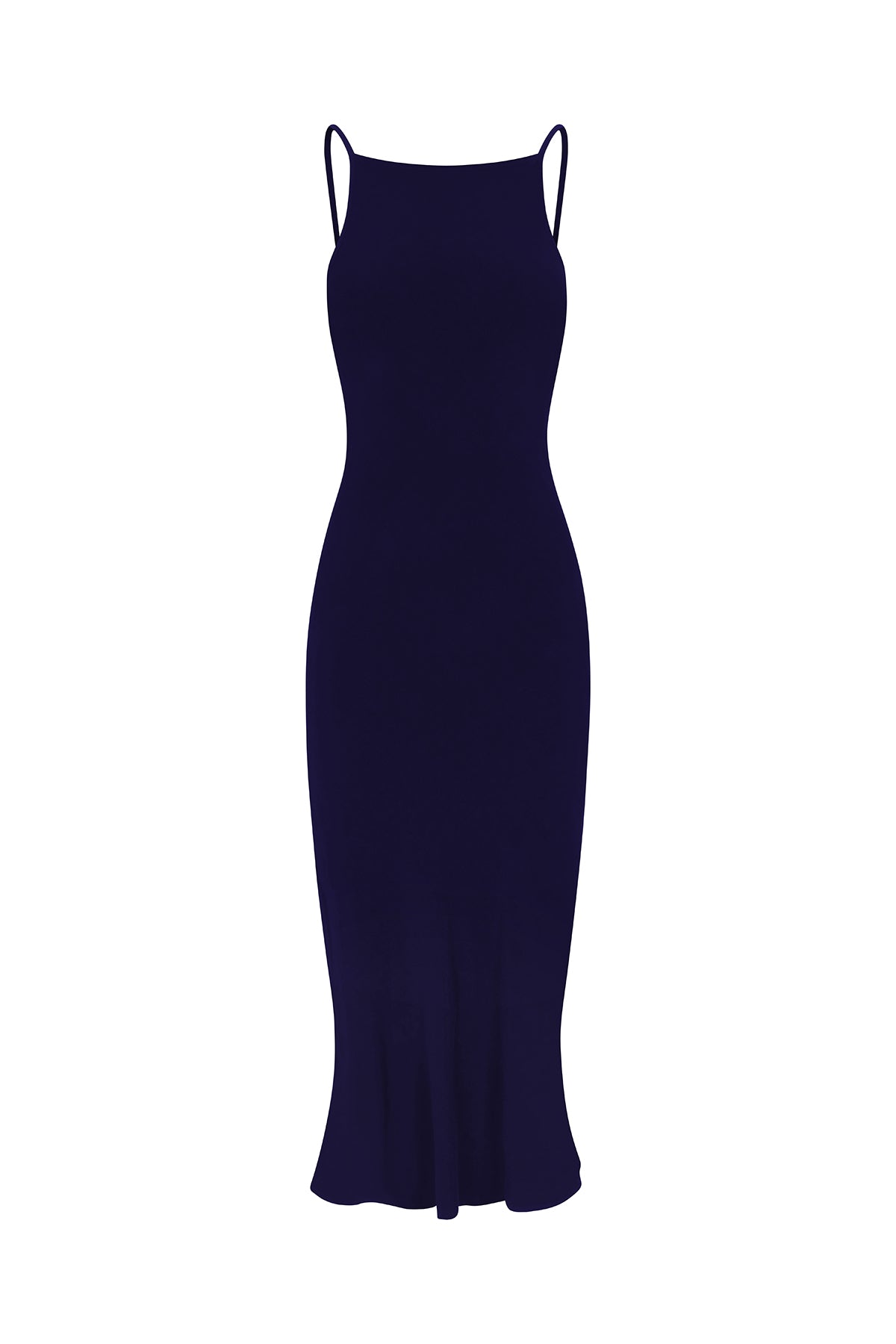 Gisele Bias Cut Dress in Stretch Twill Marine on White Background
