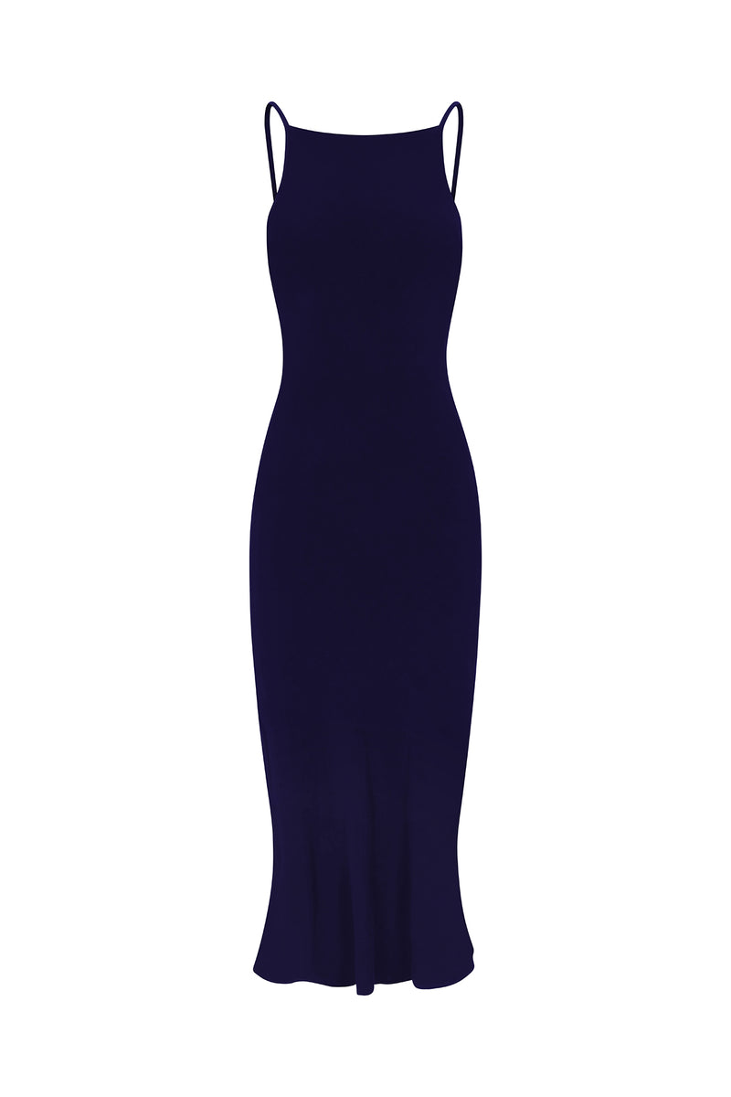 Anemos | Gisele Bias-Cut Midi Dress in Stretch Twill Marine / XL Anemos | Gisele Bias-Cut Midi Dress in Stretch Twill Marine / XL