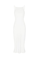 Gisele Bias Cut Dress in Stretch Twill White on White Background