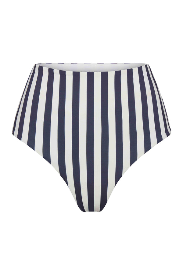 High-Waist Bikini Bottom in Marine Vertical Stripes