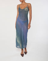 Harlow Bias-Cut Slip Dress in Sheer Ombre Eco-Chiffon on Ecomm model