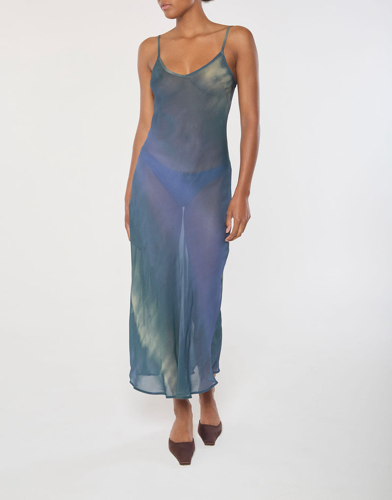Harlow Bias-Cut Slip Dress in Sheer Ombre Eco-Chiffon on Ecomm model
