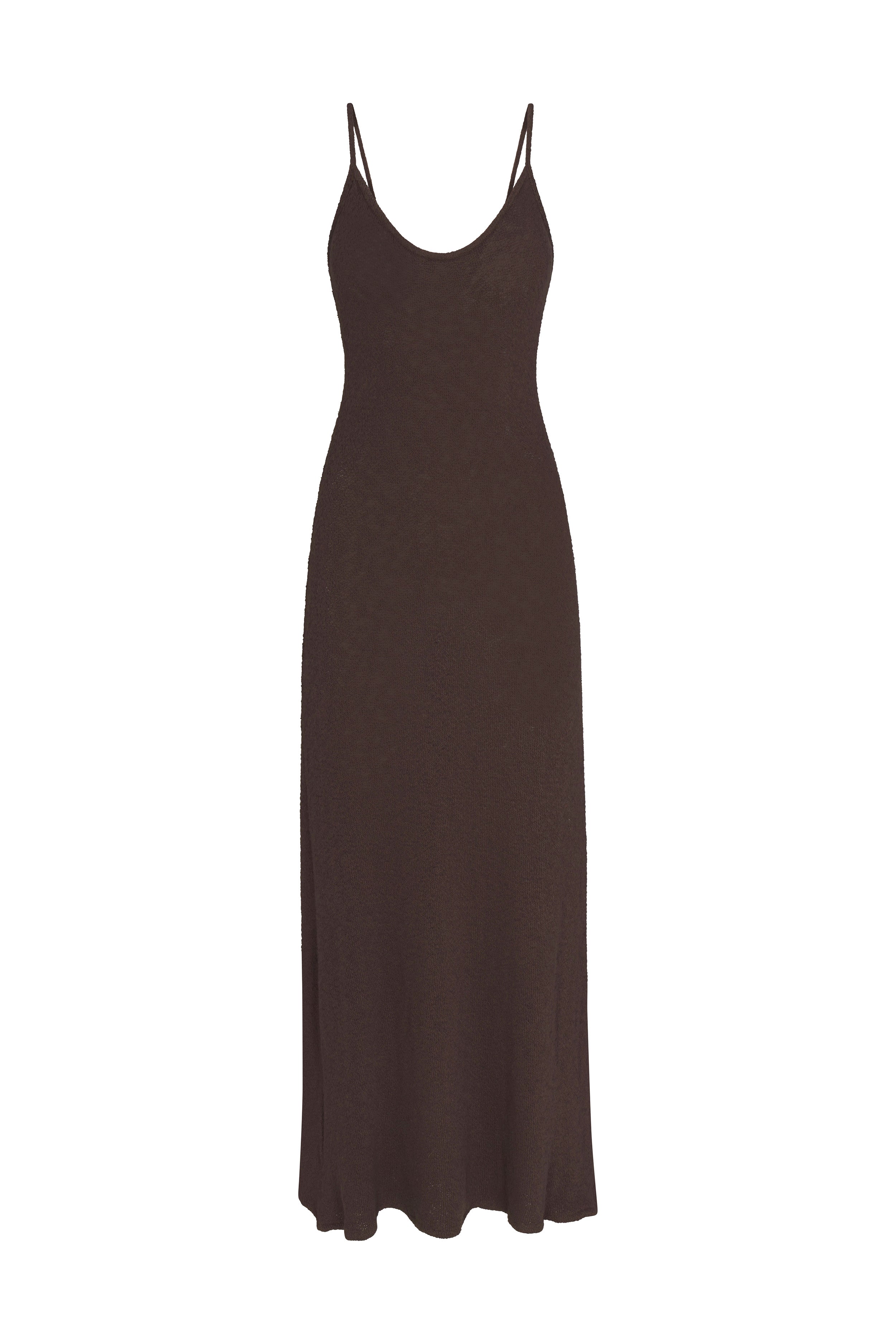 Harlow Midi Slip Dress in natural crochet knit, featuring a lightweight textured fabric, slim silhouette, and midi-length design.