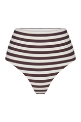 High-Waist Bikini Bottom in Espresso Even Stripes Espresso & White Even Striped on White Background