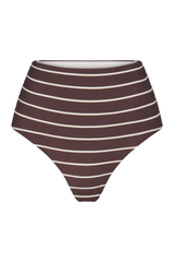 High-Waist Bikini Bottom in Espresso Odd Stripes Espresso & White Odd Striped on White Background