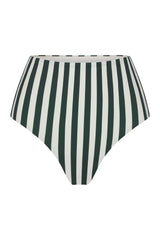 High-Waist Bikini Bottom in Green Vertical Stripes Green & White Vertical Striped on White Background