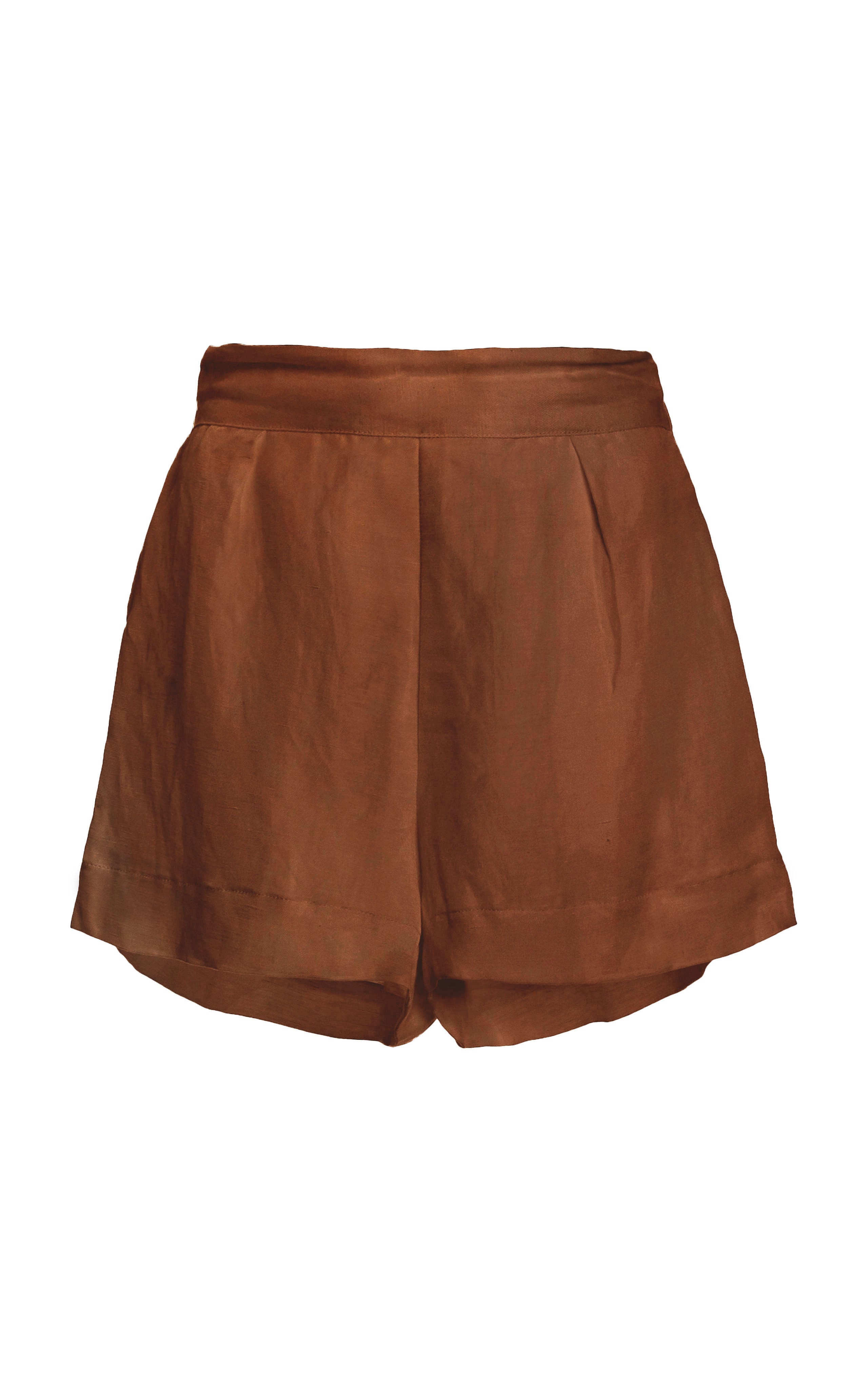 High-Waist Short Short in Linen Cupro Tawny on White Background