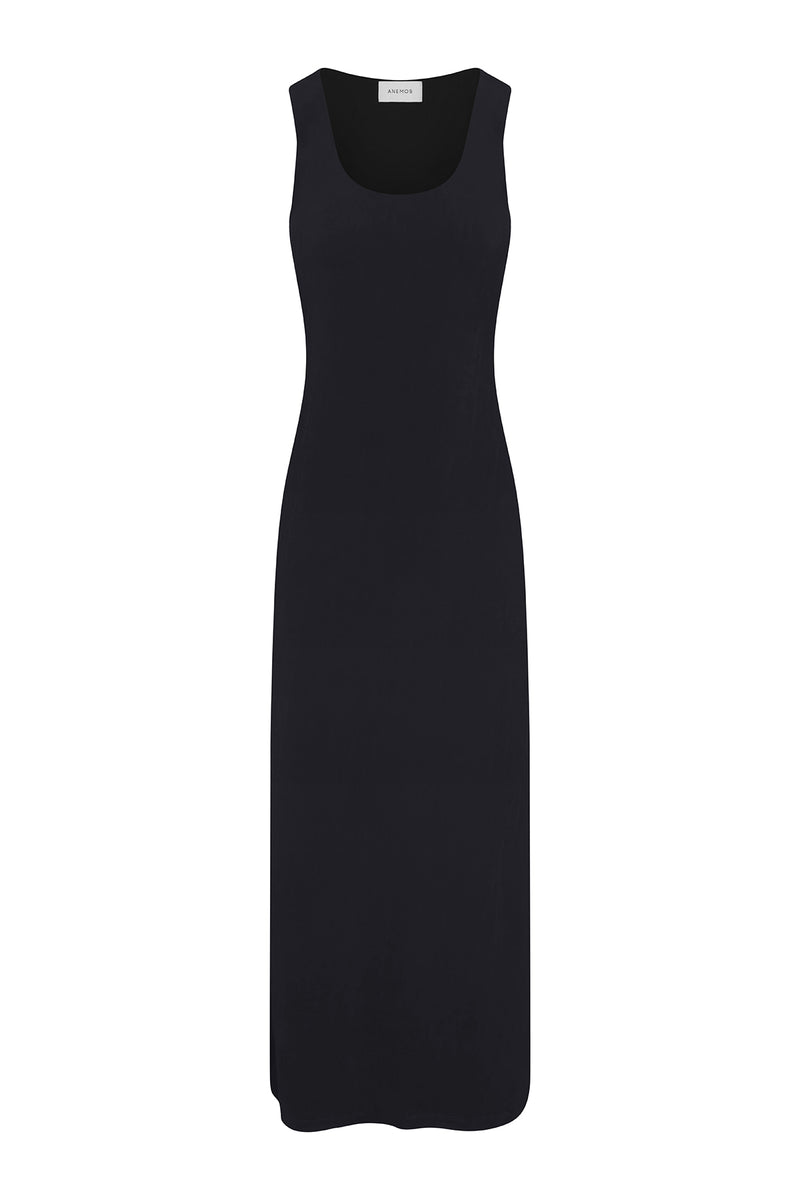 Hume Tank Maxi Dress Black in Stretch Twill on white background