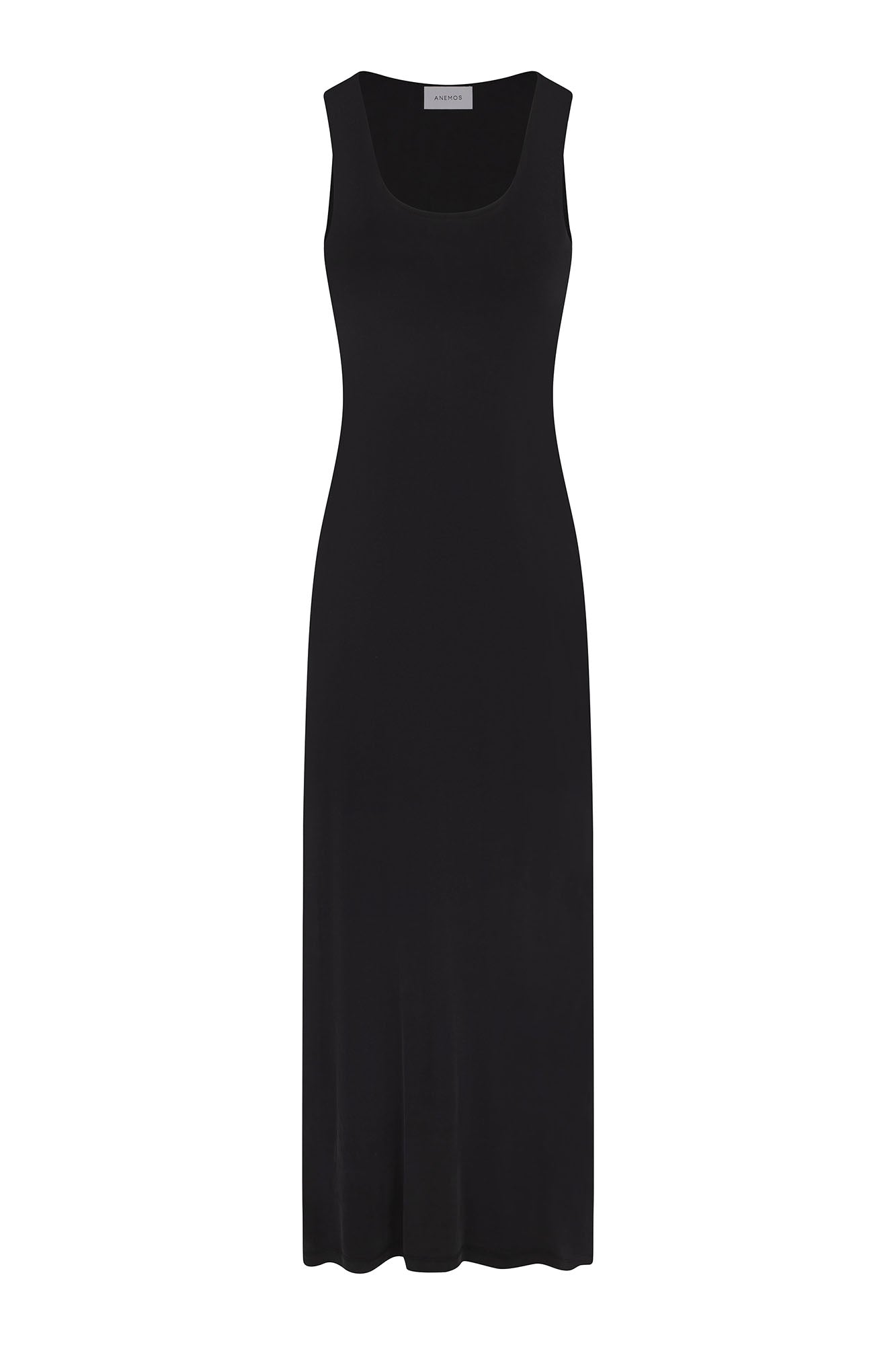 Hume Tank Maxi Dress in Luxe Cupro Jersey Black on White Background