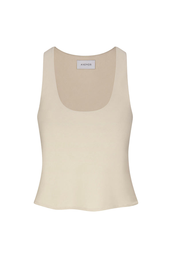 Hume Tank Top in Stretch Suiting Off-White on White Background