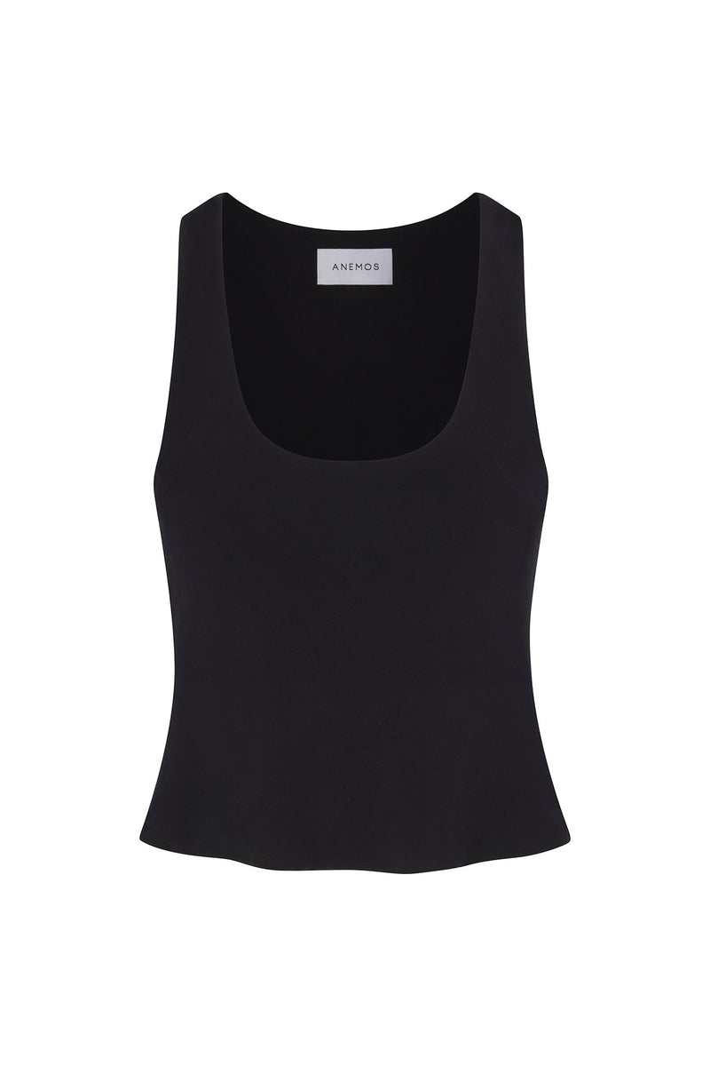 Hume Tank Top in Stretch Twill Black on White Background