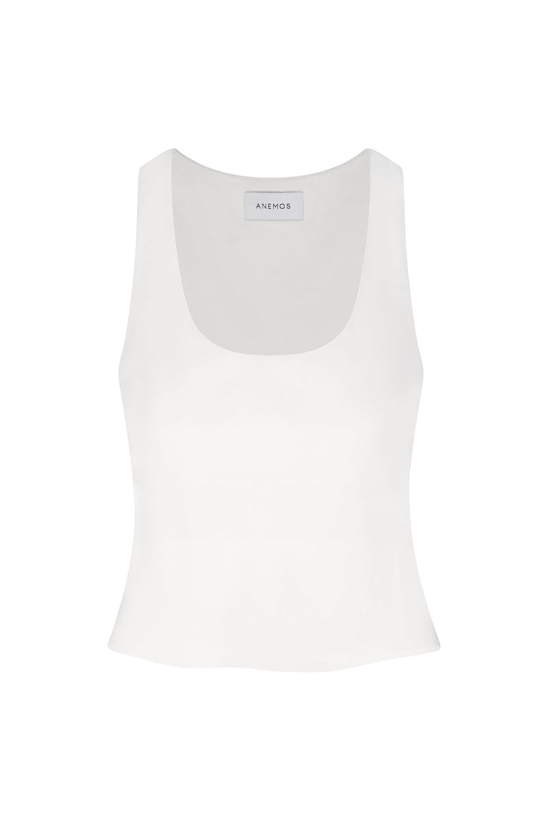 Hume Tank Top in Stretch Twill White on White Background