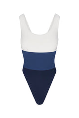 Hume Tricolor One-Piece White/Azure/Navy on White Background