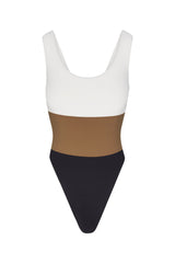 Hume Tricolor One-Piece White/Sandstone/Black on White Background