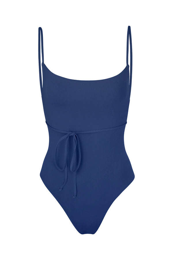 K.M. Tie One-Piece Azure on White Background