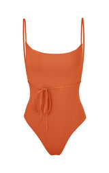 K.M. Tie One-Piece Vintage Orange on white background