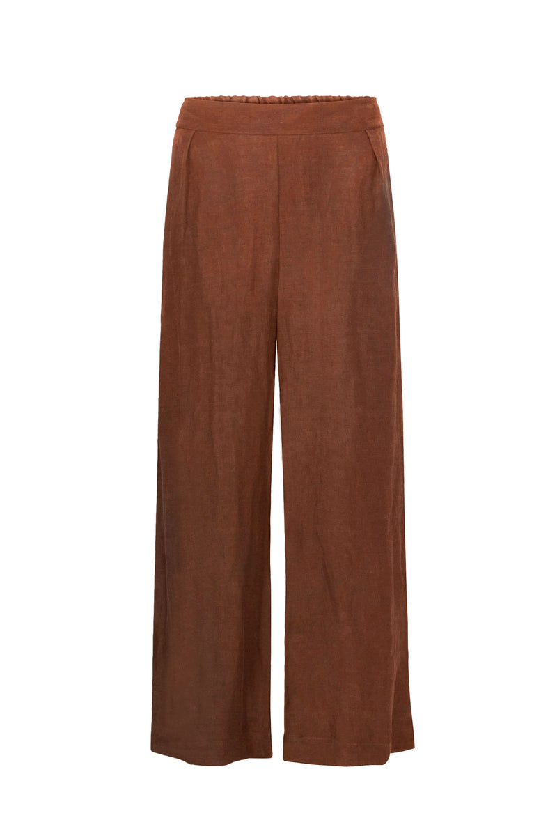 Keaton Wide Leg Pant in Linen Cupro Tawny on White Background
