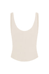 Knit tank top in cotton crochet featuring a sleeveless pullover silhouette with an open-knit texture and unlined construction. Made from soft vegan cotton blend for a lightweight, breathable fit.