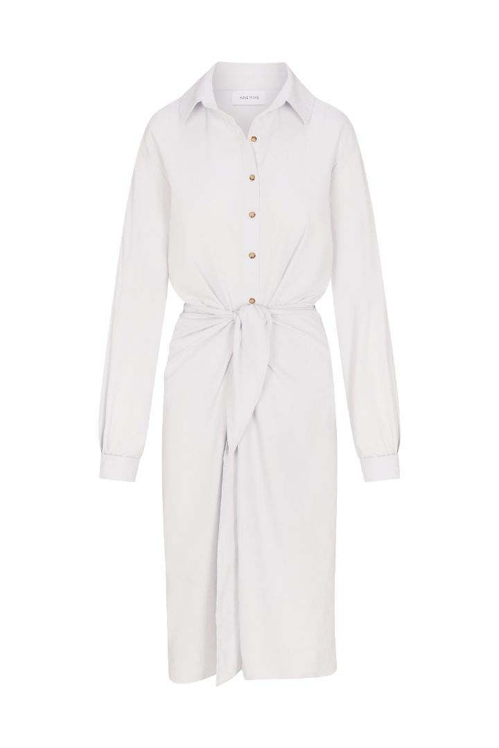Anemos L.A. Button-Down Wrap Midi Dress in Stretch Cotton — sleek update to the best-selling mini wrap dress