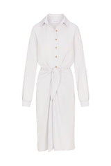 White shirt dress with buttons on a white background
