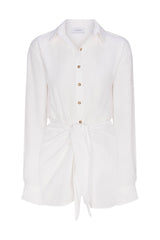 L.A. Button-Down Wrap Mini Dress in stretch cotton on a white background. Flattering, versatile, and perfect for casual daytime or summer outings.