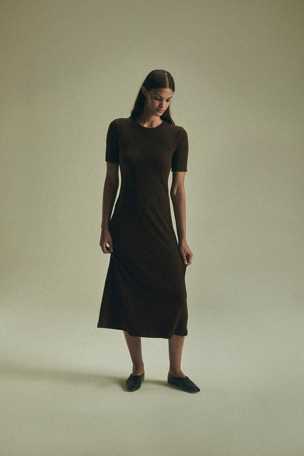 PREORDER: Short-sleeve Midi Dress in Rib Knit