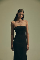 The Strapless Tie Back Dress in Stretch Cupro