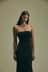 The Strapless Tie Back Dress in Stretch Cupro