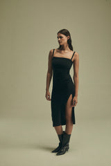The Nadege Draped Midi Dress in Stretch Cupro