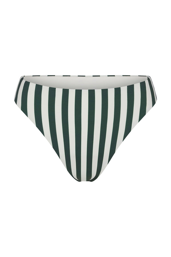 Midi High-Cut Bikini Bottom in Green Vertical Stripes