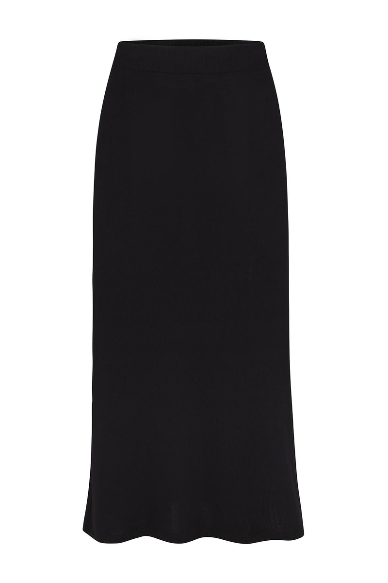 Maxi Skirt in Modal Knit Black on White Background