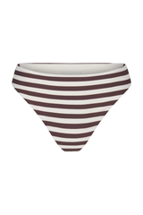 Midi High-Cut Bikini Bottom In Espresso Even Stripes Espresso & White Even Striped on White Background