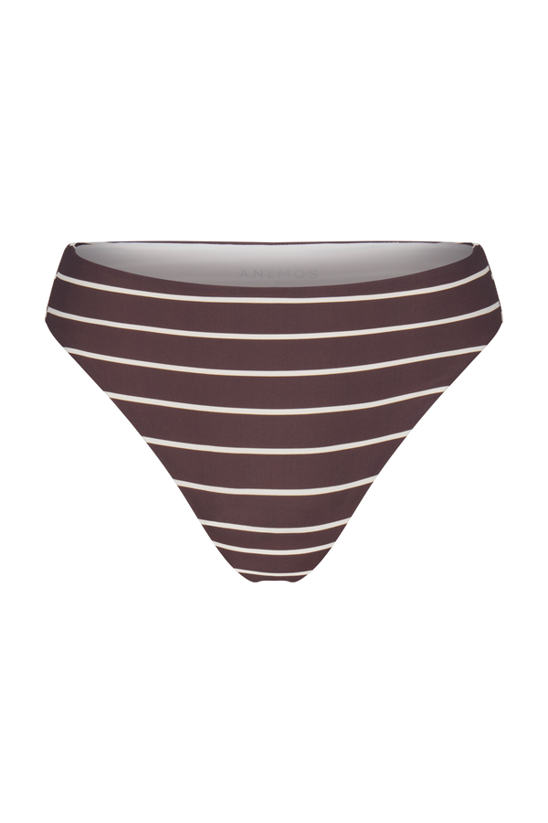 Midi High-Cut Bikini Bottom In Espresso Odd Stripes Espresso & White Odd Striped on White Background