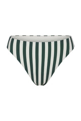 Midi High-Cut Bikini Bottom in Green Vertical Stripes Green & White Vertical Striped on White Background