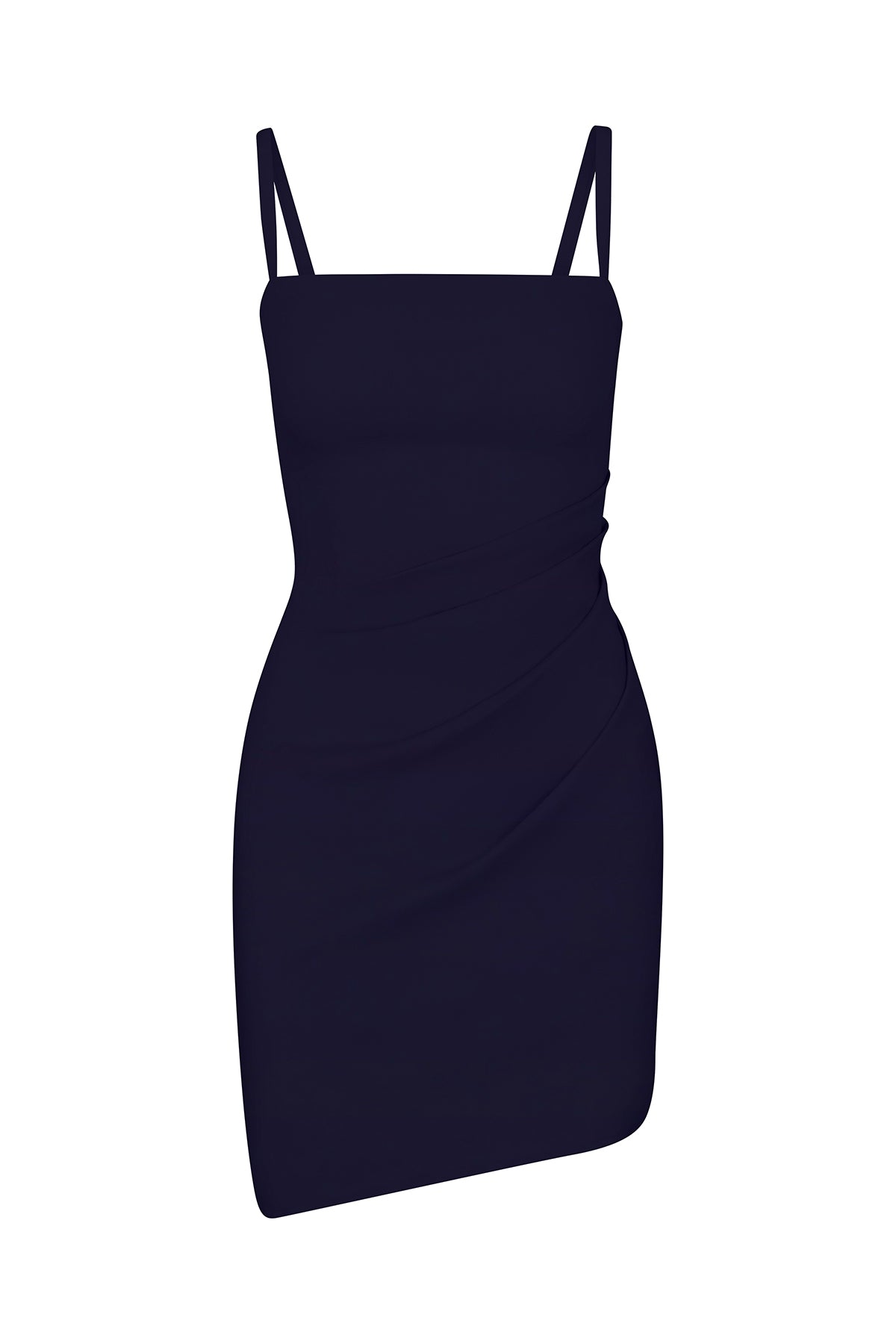 Nadege Draped Mini Dress in Stretch Linen Marine on White Background