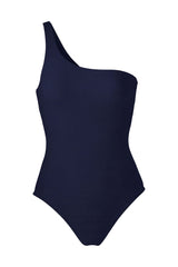 One-Shoulder One-Piece Navy on White Background