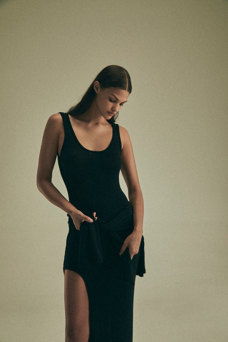 Open Back Maxi Tank Dress with Side Slit in Modal Knit – Anemos