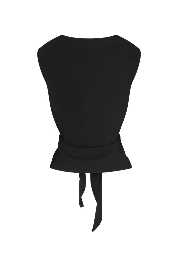 Open Back Tie Top in stretch twill, featuring a fitted silhouette, concealed side zip, and adjustable tie-back detail.