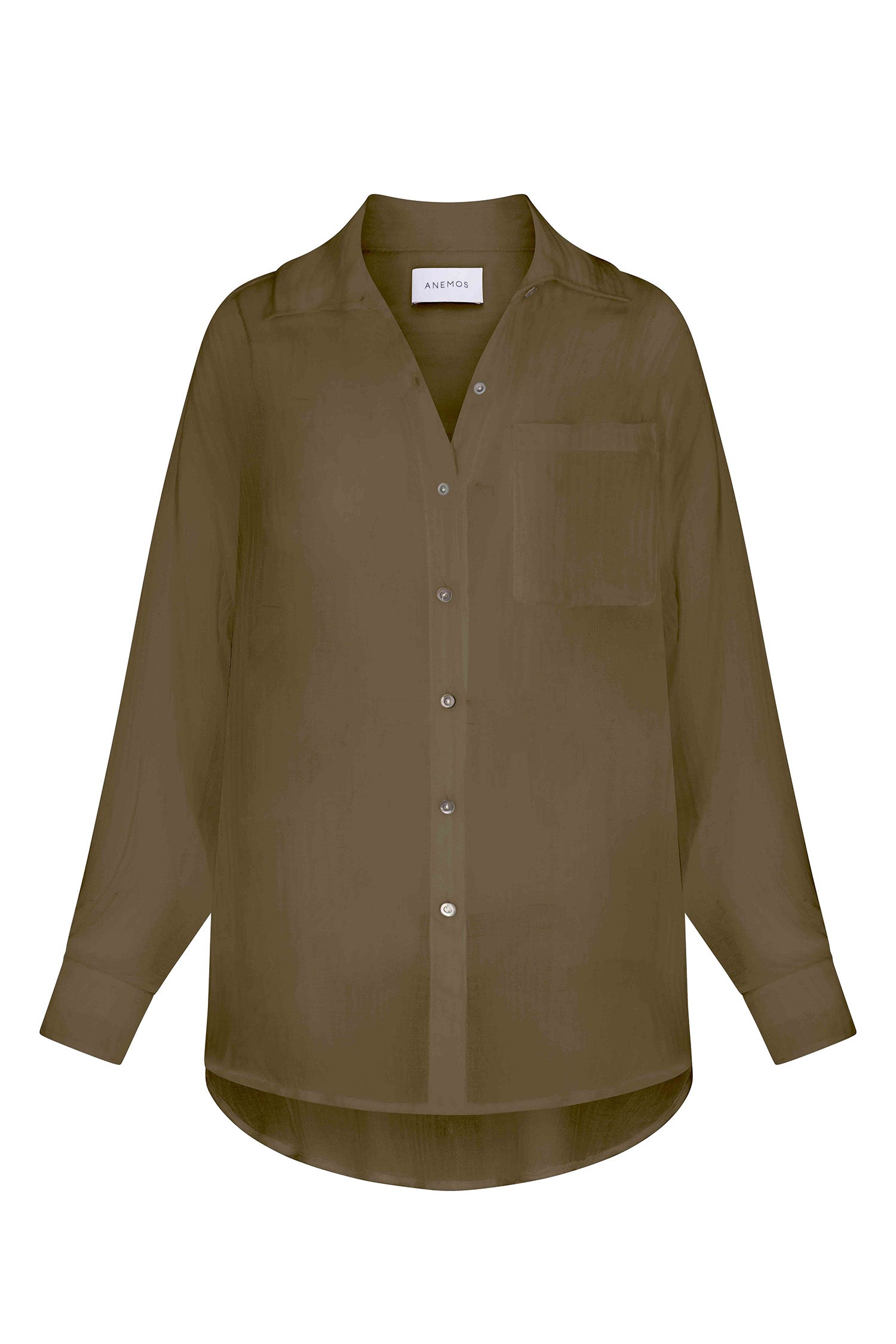 Oversized Button-Down Pool Shirt Dress Cypress Green in Woven Bamboo Cotton Gauze on a white background