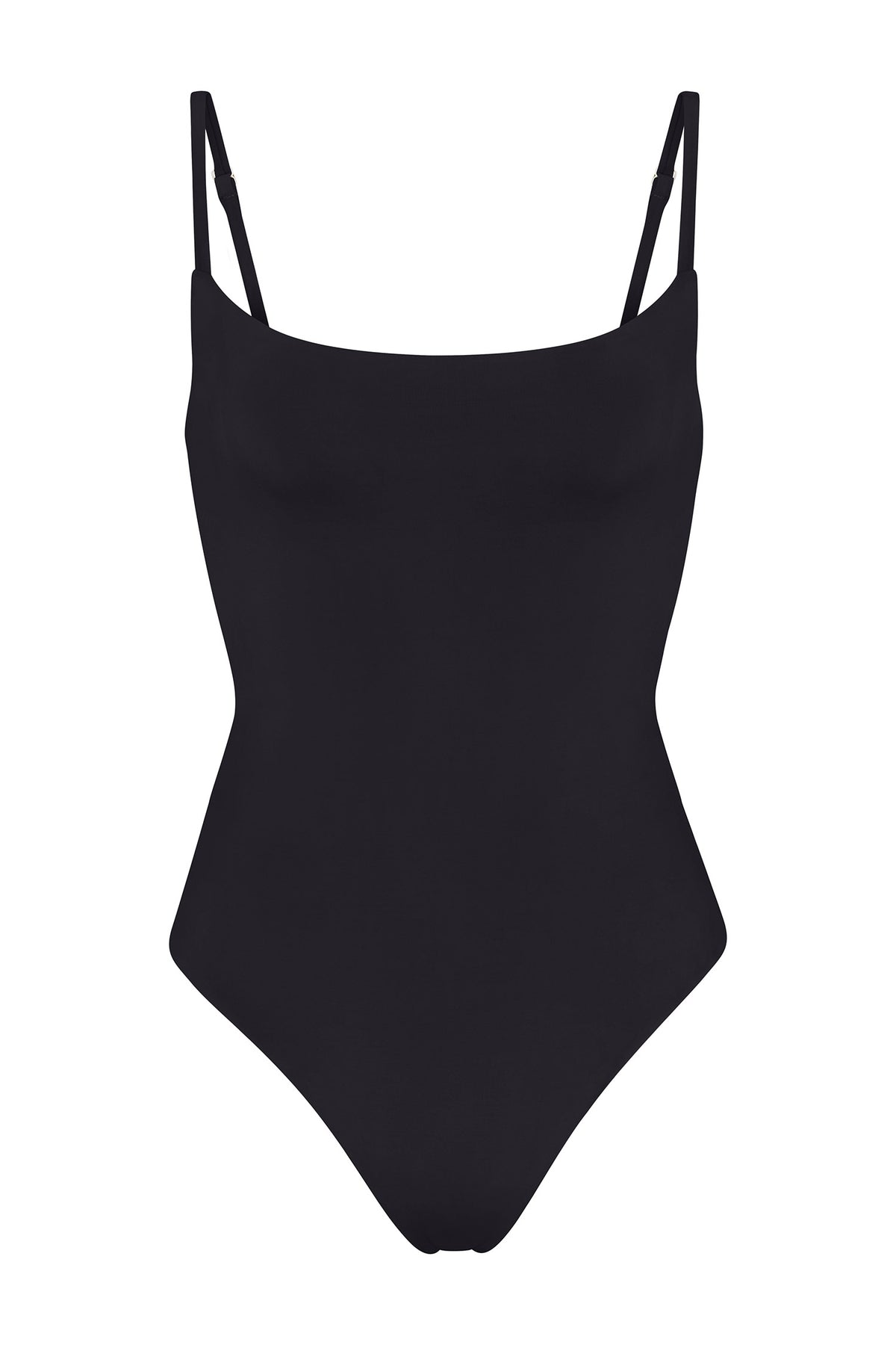 Classic Square Neck Maillot One-Piece on a white background, featuring a higher back and adjustable straps for a secure, flattering fit that blends function with timeless minimalism. 