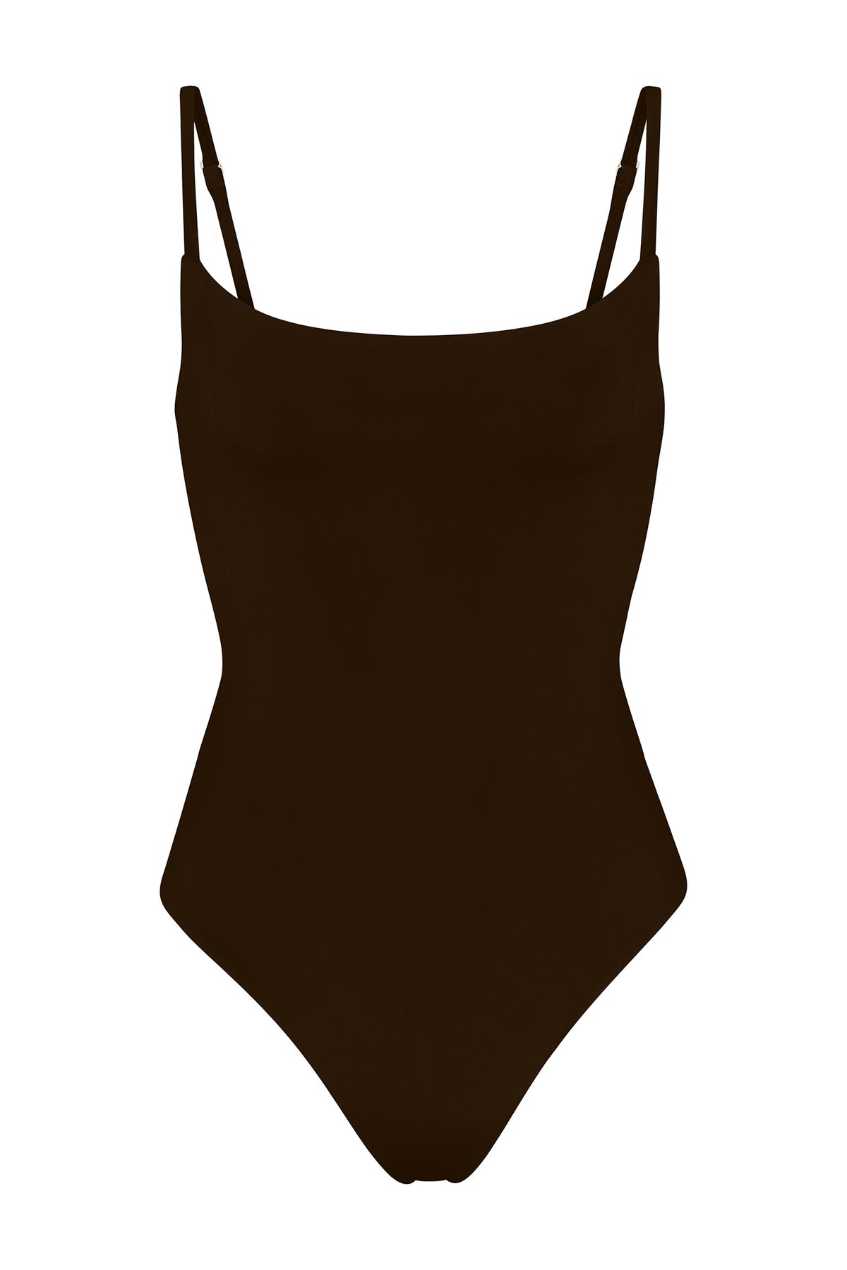 Classic Square Neck Maillot one-piece swimsuit on a white background, featuring a higher back and adjustable straps for a secure, flattering fit that blends function with timeless minimalism.