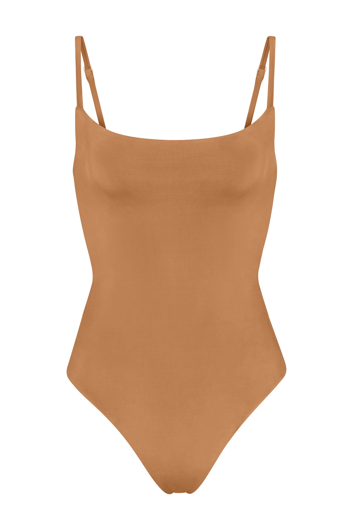 Classic Square Neck Maillot one-piece swimsuit on a white background, featuring a higher back and adjustable straps for a secure, flattering fit that blends function with timeless minimalism.