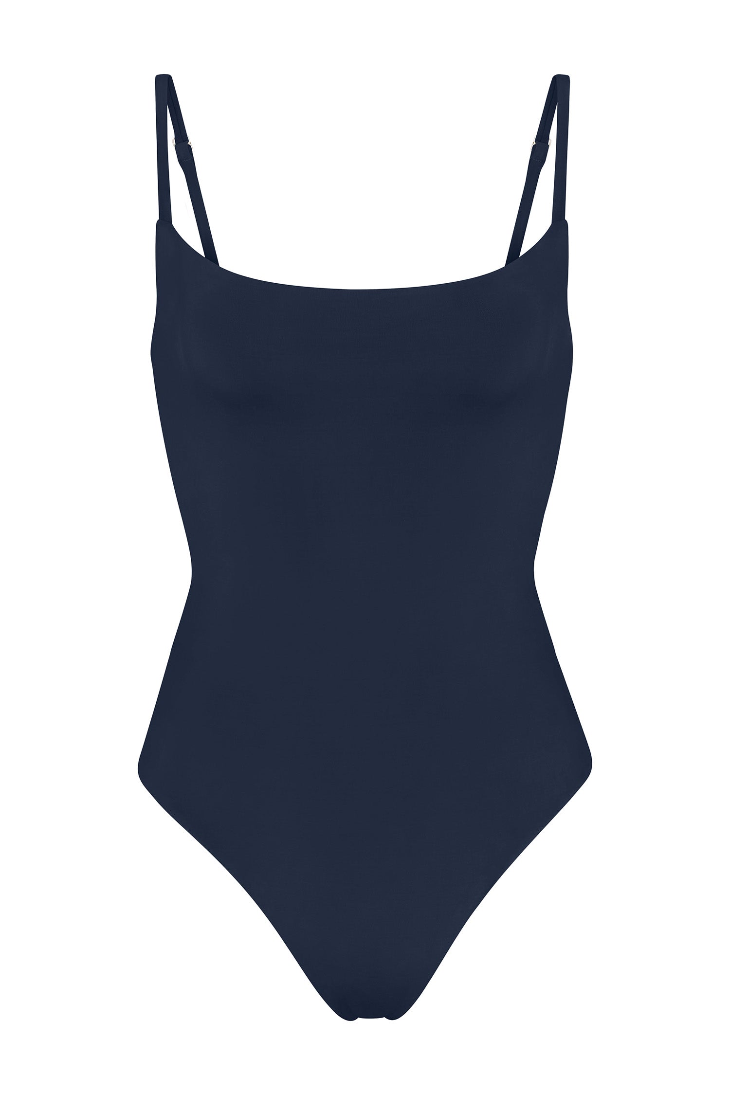Classic Square Neck Maillot one-piece swimsuit on a white background, featuring a higher back and adjustable straps for a secure, flattering fit that blends function with timeless minimalism. 