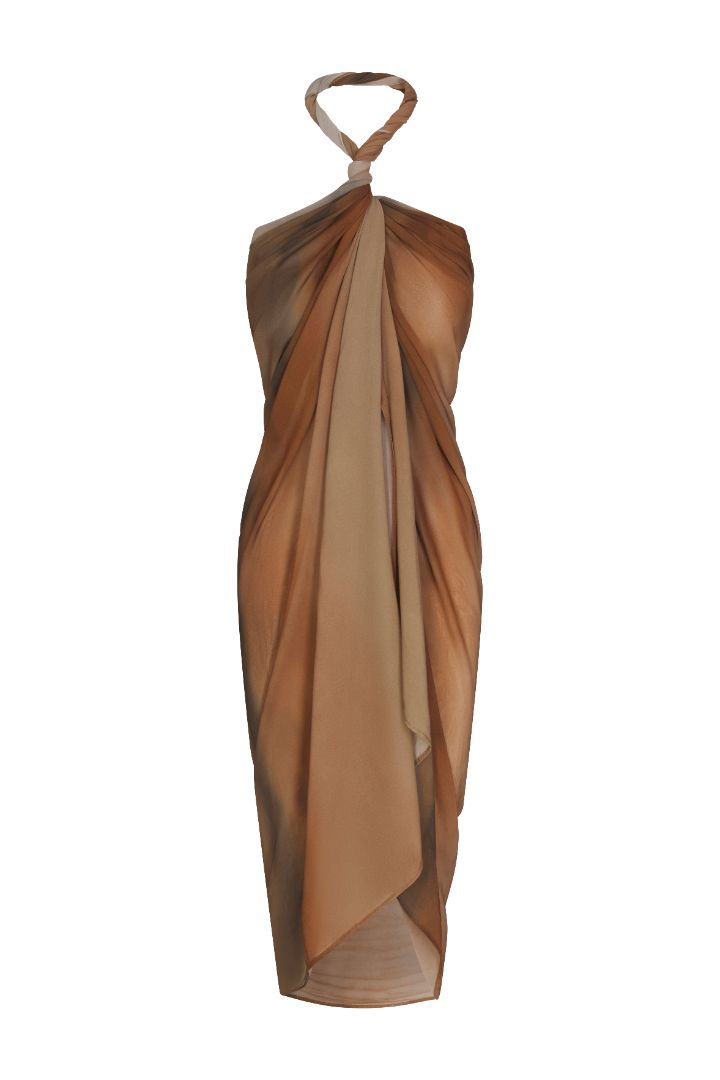 Anemos Pareo in Sheer Ombré Eco-Chiffon — lightweight pleated wrap, styled as a halter dress or skirt