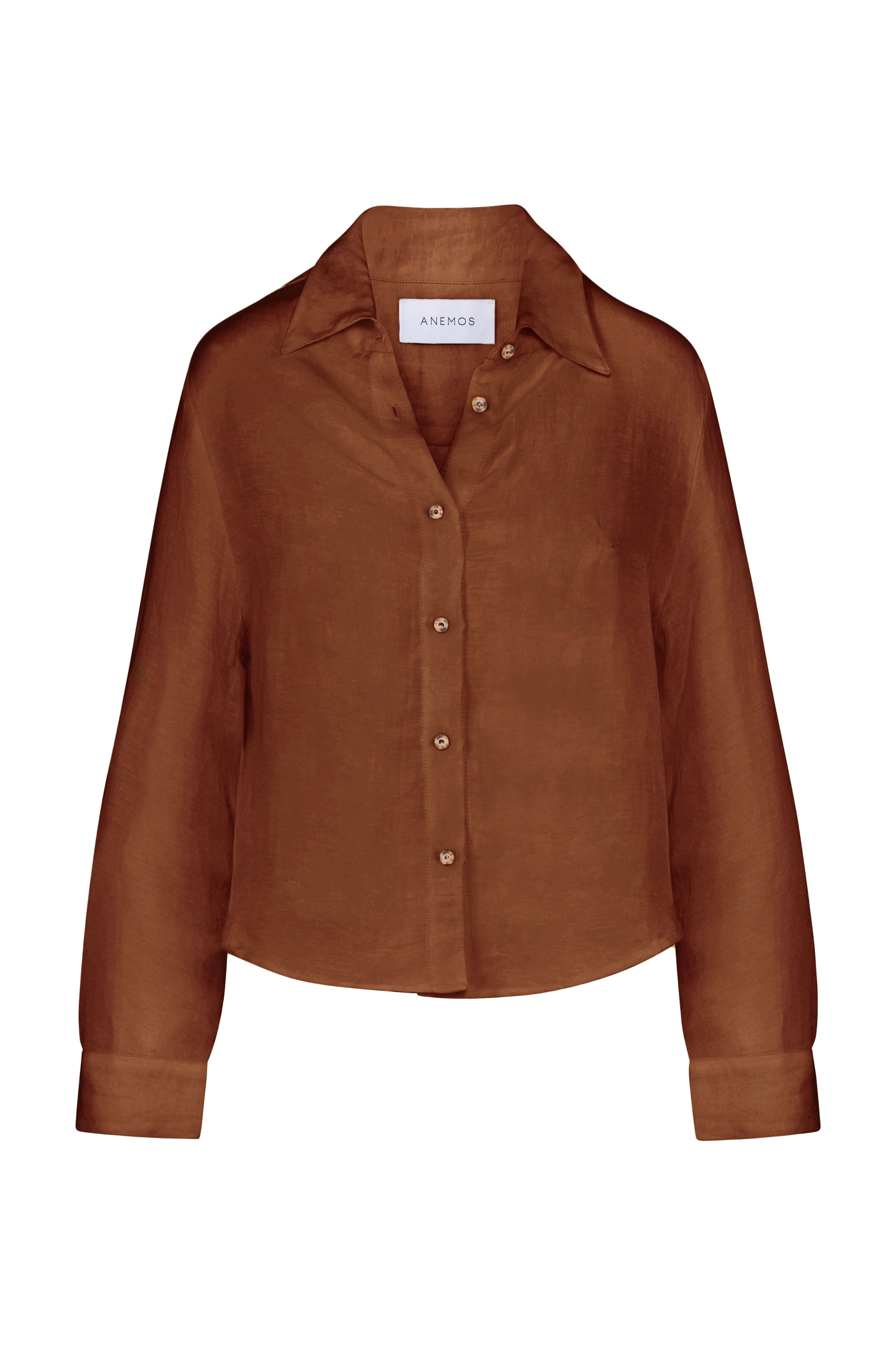 Phillips Long Sleeve Button-Down Shirt in Linen Cupro Tawny on White Background